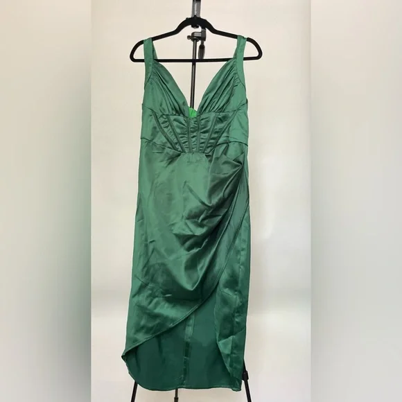*Never Worn* Bustier High Split Cocktail Evening Midi Dress - Dark Green - Picture 3 of 7